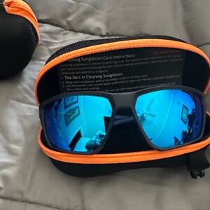 Blue Reflective Sunglasses with Orange Case